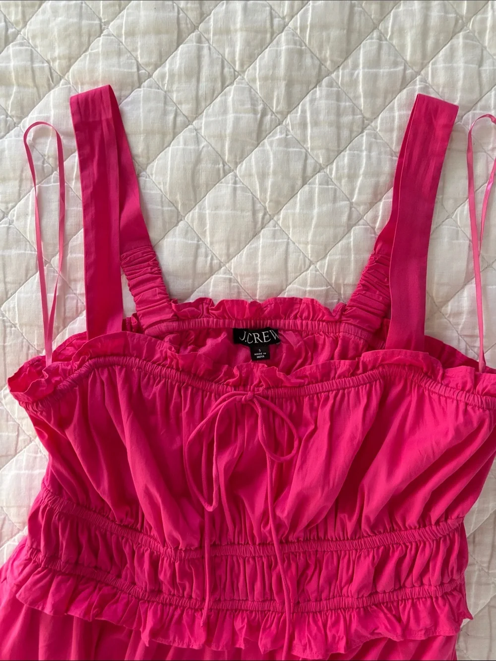 J. Crew Vibrant Pink Smocked Tiered Maxi Dress